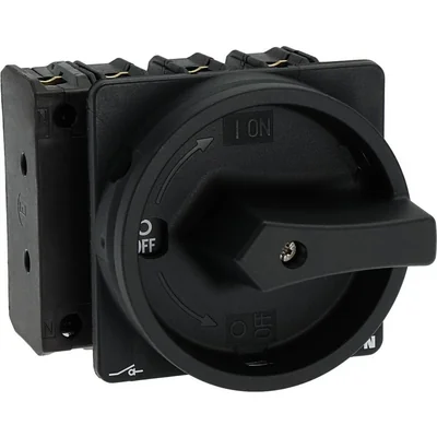 P3-100/EA/SVB-SW/N/HI11 Main switch, 3 pole + N + 1 NO + 1 NC, 100 A, emergency stop function, padlockable in the Off position, surface mounting, black knob with padlockable function