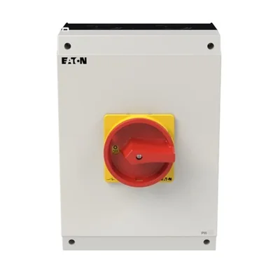 P3-100/I5/SVB/N Interruptor principal, 3 polos + N, 100 A, en carcasa IP65, pomo rojo-amarillo con candado