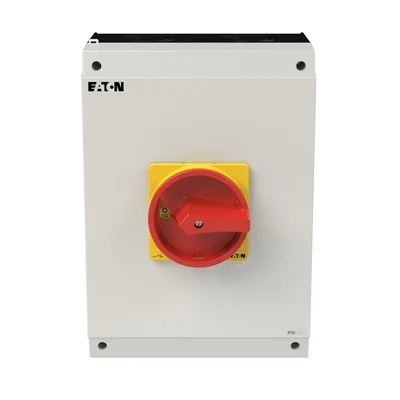 P3-100/I5/SVB/N Interruptor principal, 3 polos + N, 100 A, en carcasa IP65, pomo rojo-amarillo con candado
