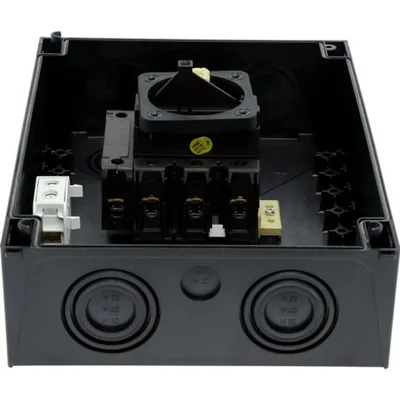 P3-100/I5/SVB/N Main switch, 3 poles + N, 100 A, in IP65 enclosure, red-yellow knob with padlock