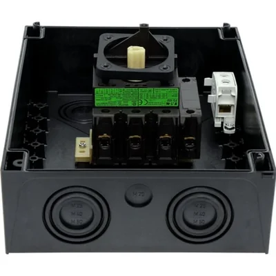P3-100/I5/SVB/N Main switch, 3 poles + N, 100 A, in IP65 enclosure, red-yellow knob with padlock