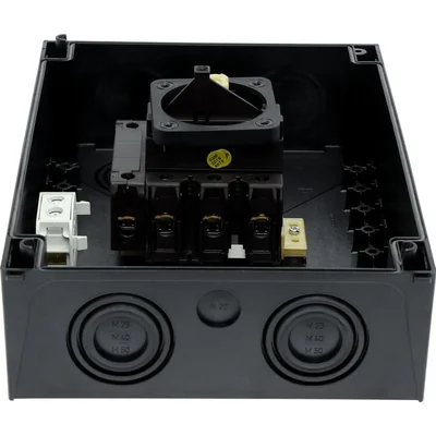 P3-100/I5/SVB/N Main switch, 3 poles + N, 100 A, in IP65 enclosure, red-yellow knob with padlock