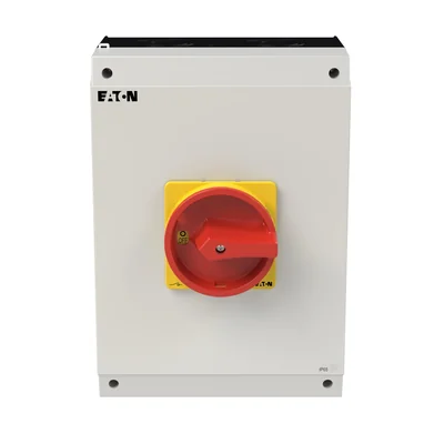 P3-100/I5/SVB/N Main switch, 3 poles + N, 100 A, in IP65 enclosure, red-yellow knob with padlock