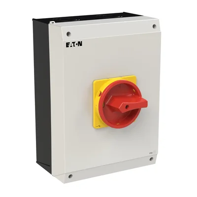 P3-100/I5/SVB/N Main switch, 3 poles + N, 100 A, in IP65 enclosure, red-yellow knob with padlock