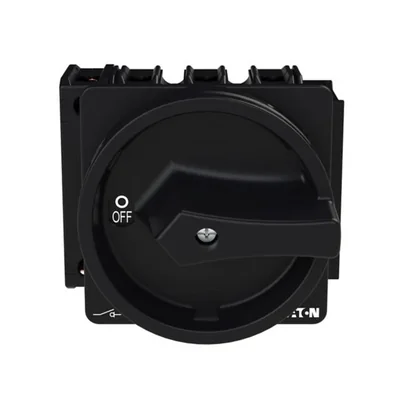 P3-63/EA/SVB-SW/N/HI11 Main switch, 3 pole + N + 1 NO + 1 NC, 63 A, emergency stop function, padlockable in the Off position, surface mounting, black knob with padlockable function
