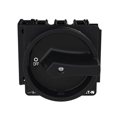 P3-63/EA/SVB-SW/N/HI11 Main switch, 3 pole + N + 1 NO + 1 NC, 63 A, emergency stop function, padlockable in the Off position, surface mounting, black knob with padlockable function