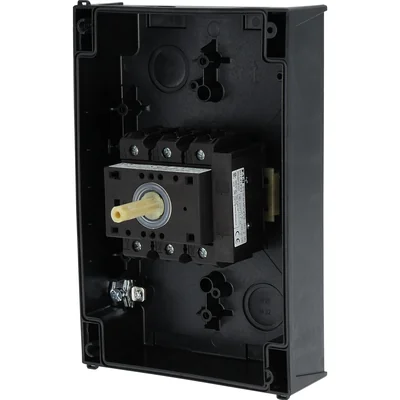 P3-63/I4/SVB/HI11 Interruptor principal, 3 polos +1NO+1NC, 63 A, en carcasa IP65, pomo rojo-amarillo con candado