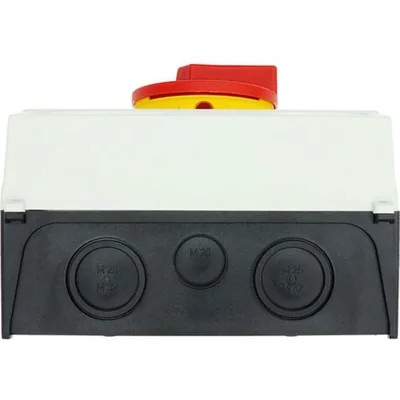 P3-63/I4/SVB/HI11 Main switch, 3 poles +1NO+1NC, 63 A, in IP65 enclosure, red-yellow knob with padlock