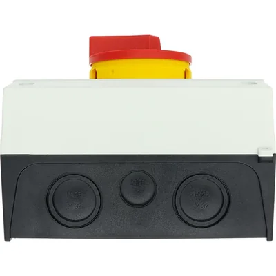 P3-63/I4/SVB/HI11 Main switch, 3 poles +1NO+1NC, 63 A, in IP65 enclosure, red-yellow knob with padlock