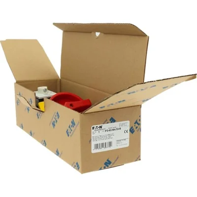 P3-63/M4/SVB Main switch, 3 pole, 63 A, emergency stop function, padlockable in the Off position, with 400 mm metal shaft, remote mounting, red/yellow handle with padlockable function