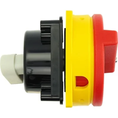 P3-63/M4/SVB Main switch, 3 pole, 63 A, emergency stop function, padlockable in the Off position, with 400 mm metal shaft, remote mounting, red/yellow handle with padlockable function