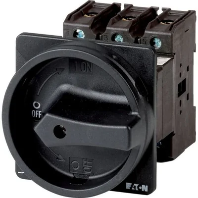 P3-63/V/SVB-SW Main switch, 3 pole, 63 A, emergency stop function, padlockable in the Off position, remote mounting, black handle with padlockable function