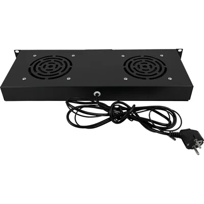 Panel de ventilador de 19" y 1U, 2 ventiladores, termostato, color negro. ALANTEC