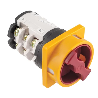 Panel mounted cam switch, L/R, 25A, 690V, 3-phase, padlockable, yellow-red, IP44