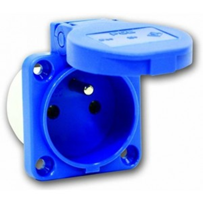 Panel socket with grounding IP54 blue 2P+E