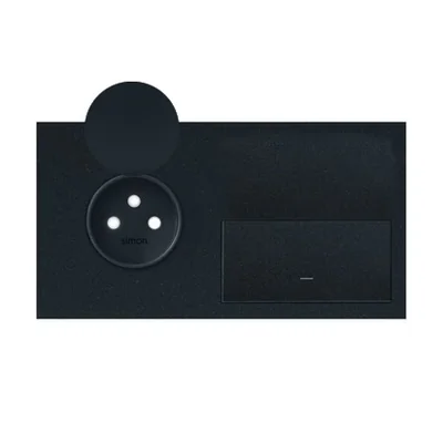 Panneau Simon 100 W100-10020192x-238 à 2 prises IP44 : 1 prise + 1 interrupteur ; noir mat