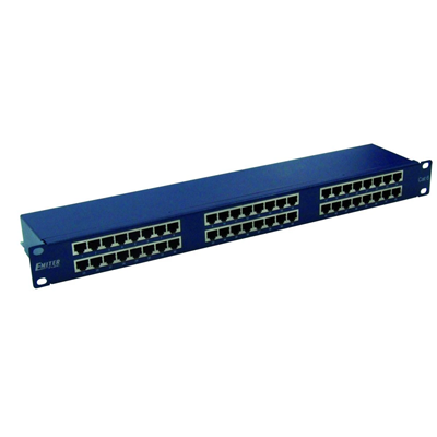 Pannello 19", 48 x RJ45 STP cat. 6 (1U) con ripiano, blu