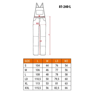 Pantalon de travail HD à bavette, taille L/52