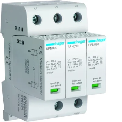 Parafoudre SPD 3P avec contact de signalisation, MOV T1+T2, 12,5 kA, TN-C