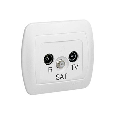 Pass-through R-TV-SAT antenna socket white