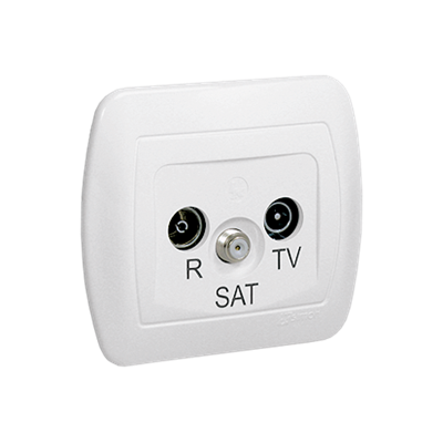 Pass-through R-TV-SAT antenna socket white