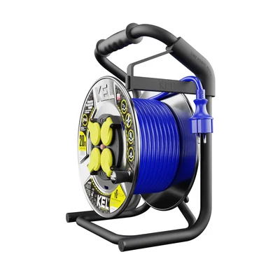 PB-HEAVY/D/K/20M/3X2.5/H07BQ Подовжувач HEAVY LINE на котушці; 4x2p+Z; IP44; 16A; H07BQ-F; 3x2.5; 20 м; синій