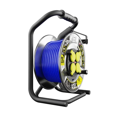 PB-HEAVY/D/K/20M/3X2.5/H07BQ Prodlužovací kabel HEAVY LINE na bubnu; 4x2p+Z; IP44; 16A; H07BQ-F; 3x2.5; 20m; modrý