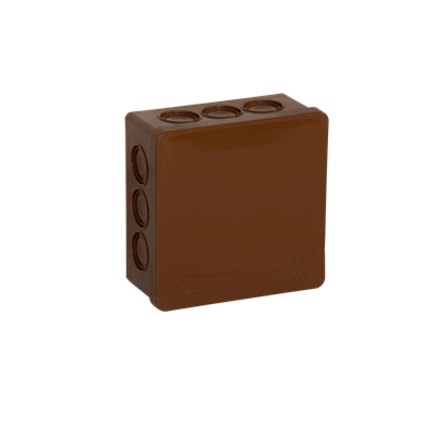 PF 12-inlet surface-mounted box with knockouts 86x86x40mm IP55 brown click-clack lid