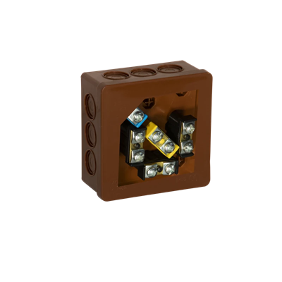 PF 12-inlet surface-mounted box with knockouts 86x86x40mm IP55 click-clack lid with terminals brown