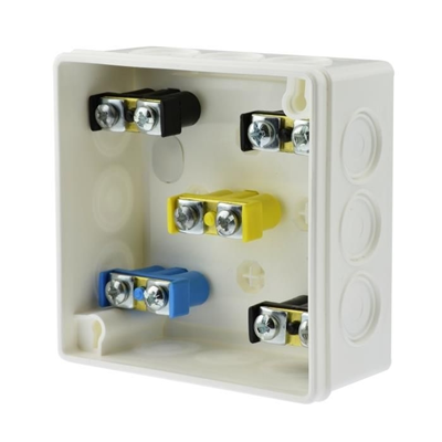 PF 12-inlet surface-mounted box with knockouts 86x86x40mm IP55 click-clack lid with terminals white