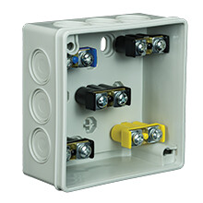 PF 12-inlet surface-mounted box with knockouts 86x86x40mm IP55 cover for 2 screws with terminals gray