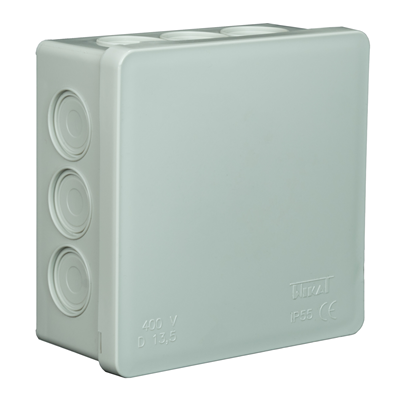 PF 12-inlet surface-mounted box with knockouts 86x86x40mm IP55 lid click-clack gray