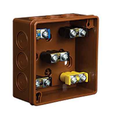 PF 12-inlet surface-mounted knockout box 86x86x40mm IP55 cover for 2 screws with terminals brown