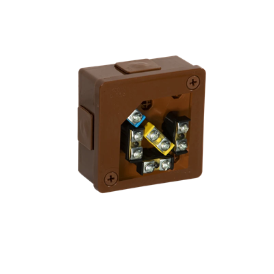 PF 4-inlet surface-mounted box with rubber glands 86x86x40mm IP55 cover for 2 screws with terminals brown