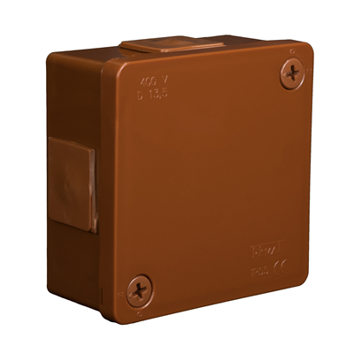 PF 4-inlet surface-mounted box with rubber glands 86x86x40mm IP55 cover with 2 screws brown