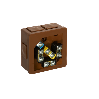 PF 6-inlet surface-mounted box with rubber glands 86x86x40mm IP55 click-clack lid with terminals brown