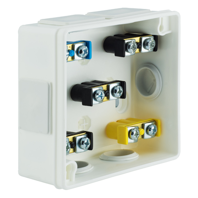 PF 6-inlet surface mounted box with rubber glands 86x86x40mm IP55 cover for 2 screws with terminals white