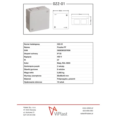 PF Boîtier en saillie avec presse-étoupes en caoutchouc 6 entrées 86x86x40mm Couvercle IP55 pour 2 vis blanc