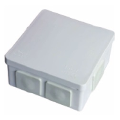 PF Caja de superficie con prensaestopas de goma, 6 entradas, 86x86x40mm, IP55, tapa click-clack, blanco