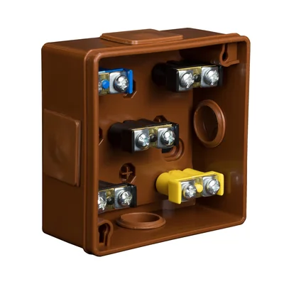 PF Puszka natynkowa z dławnicami gumowymi 4-wlotowa 86x86x40mm IP55 dekiel klik-klak z zaciskami brązowa