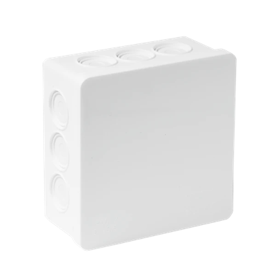 PF Scatola da parete con indebolimento, 12 ingressi, 86x86x40mm, IP55, coperchio click-clack, bianco