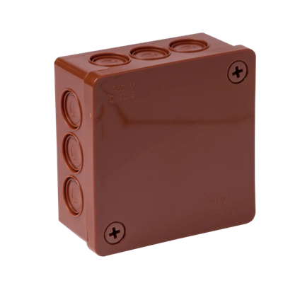 PF Surface-mounted box with knockouts 12-inlets 86x86x40mm IP55 cover with 2 screws brown