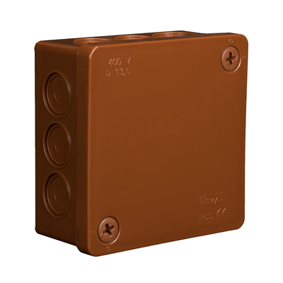 PF Surface-mounted box with knockouts 12-inlets 86x86x40mm IP55 cover with 2 screws brown