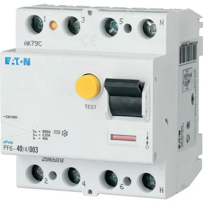 PF6-63/4/01 Interruptor diferencial de 6 kA, In=63 A, IΔN=0,1 A, tipo CA, 4 polos. Serie PF6