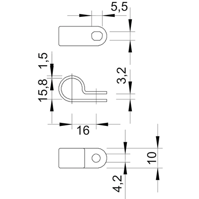 Pinces de fixation 16MM POLYAMIDE, 255 16 LGR