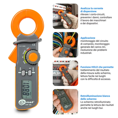 Pinza amperimétrica de fugas de CA CMP-200