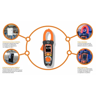 Pinza amperimétrica digital para instalaciones fotovoltaicas CMP-1015PV