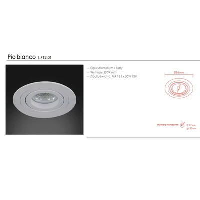 PIO BIANCO Plafonnier encastré blanc