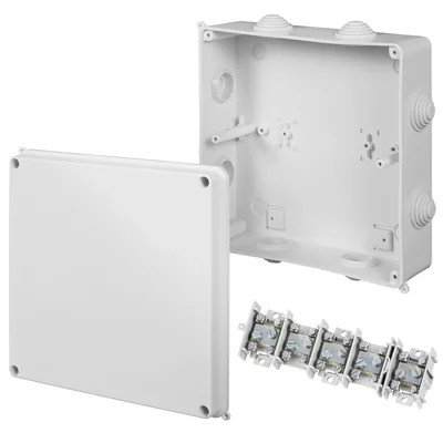 PK-8 Aufputzdose mit Einsatz 5x35mm², 8 Kabelverschraubungen IP 55 – weiß