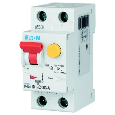 PKNM-10/1N/C/003-A-MW Interruttore automatico combinato 10kA, In=10A, IΔN=0.03A, caratteristica C, tipo A, 1+N polo. Serie PKNM